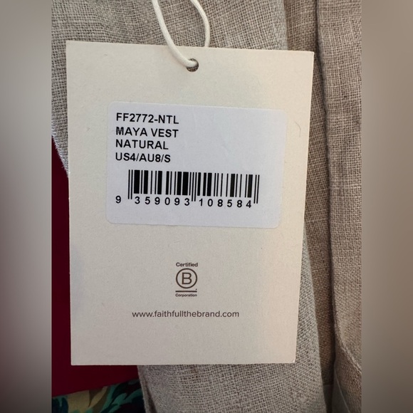 NWT Faithfull the Brand Maya Linen Vest Top Natural Beige Square Neck Sz S/4 - Picture 6 of 6